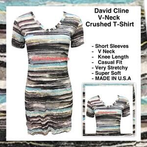 NWT David Cline V-Neck Short Sleeve T-Shirt Dress SZ Small Black Stripe $119